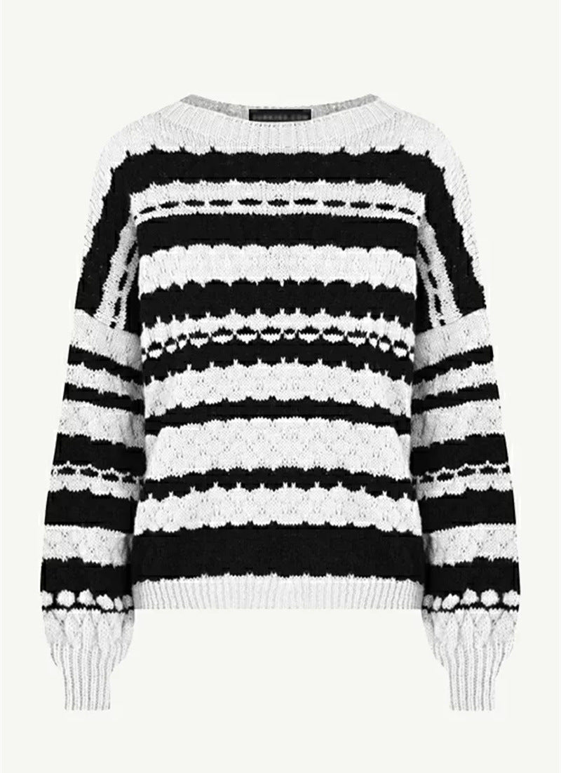 Damen trendiger Grobstrickpullover im modernen Muster mit lockeren Ärmeln Drune