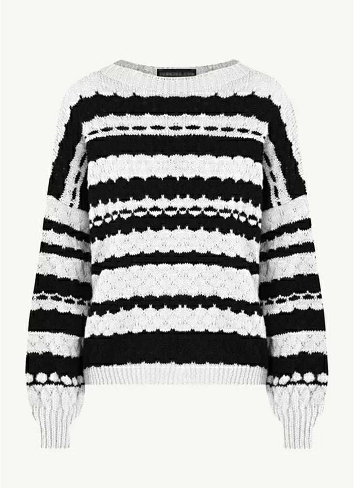 Damen trendiger Grobstrickpullover im modernen Muster mit lockeren Ärmeln Drune