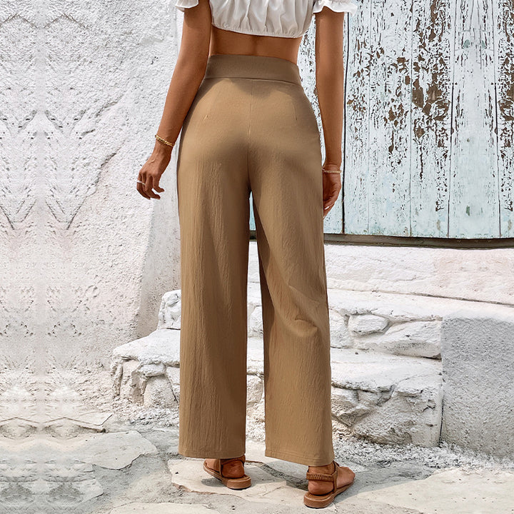 Damen lässiger Crop-Top mit Rüschendetails und High-Waist Hose Drune