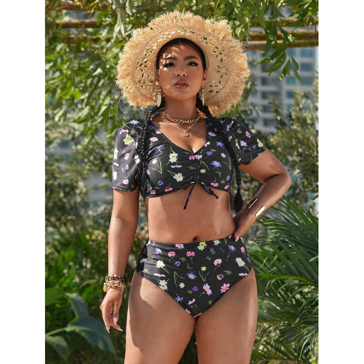 Damen Push-Up Bikini-Set mit floralem Design und verkürztem Oberteil Drune