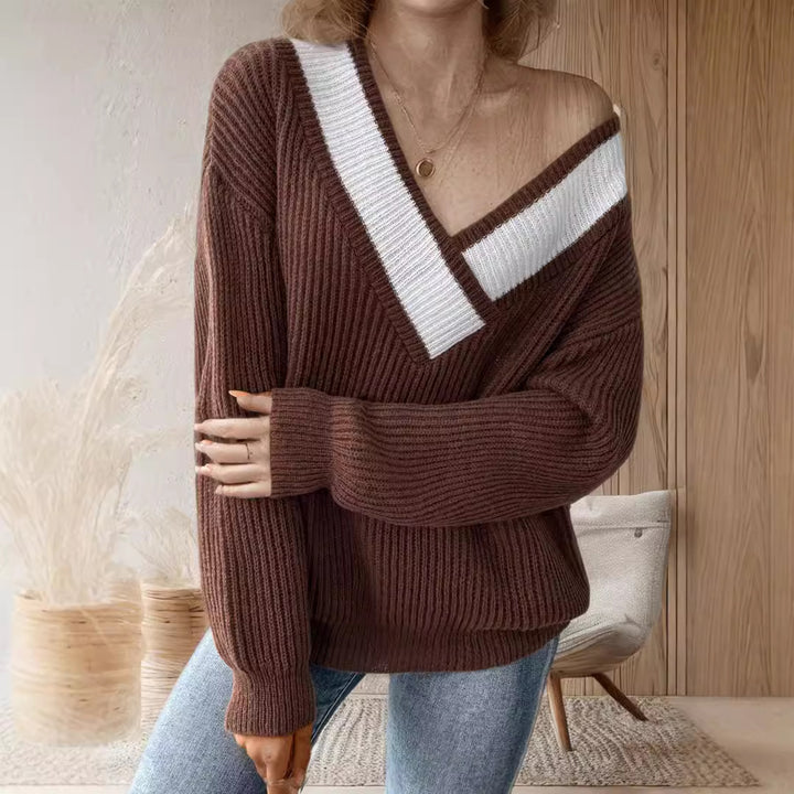 Damen oversized V-Pullover mit strukturiertem Rippstrickdesign Drune