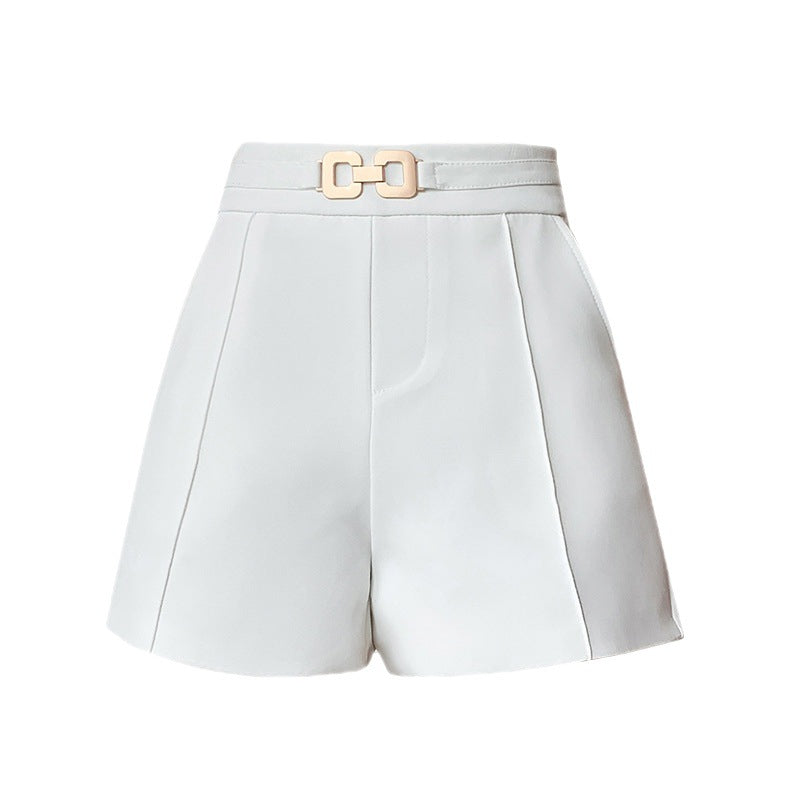 Damen Elegante Shorts mit hohem Bund und dekorativem Gürtel Drune