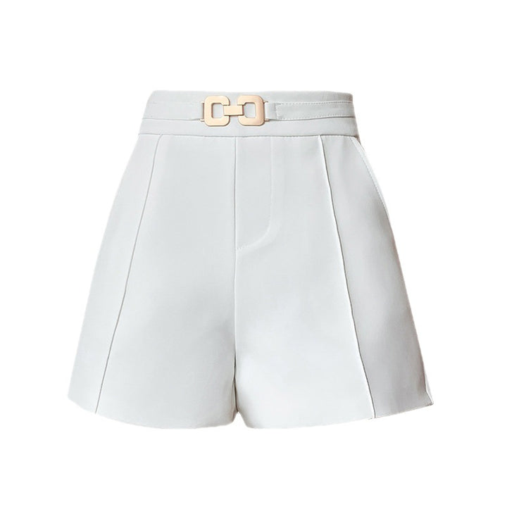 Damen Elegante Shorts mit hohem Bund und dekorativem Gürtel Drune