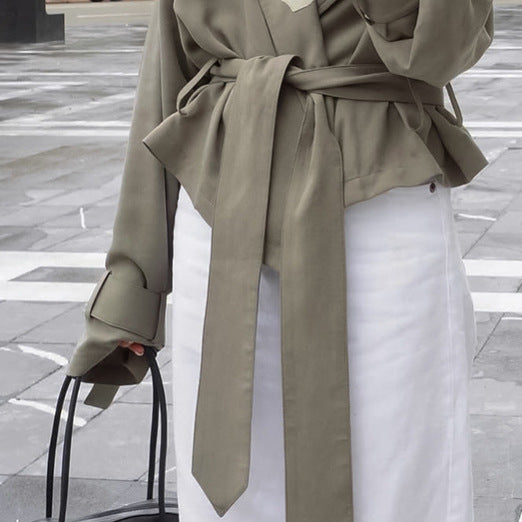 Damen Modische Oversized-Jacke mit Bindegürtel und raffinierter Schnittführung Drune
