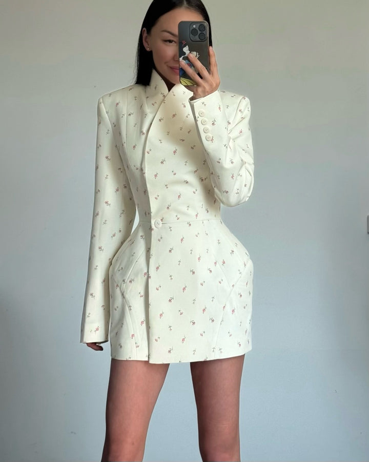 Damen Modischer Blazer-Rock mit floralem Design und taillierter Passform Drune