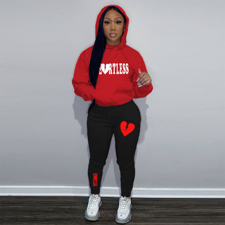 Damen Kapuzenpullover und Jogginghose Set mit auffälligem Graffiti-Design Drune