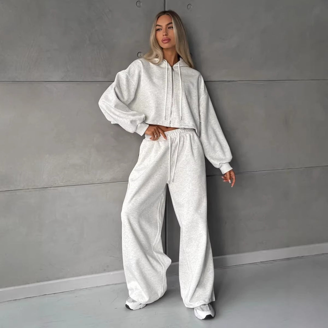 Damen bequemer Cropped Hoodie und weite Jogginghose Drune