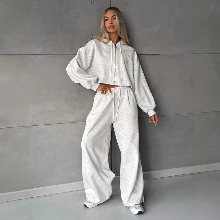 Damen bequemer Cropped Hoodie und weite Jogginghose Drune