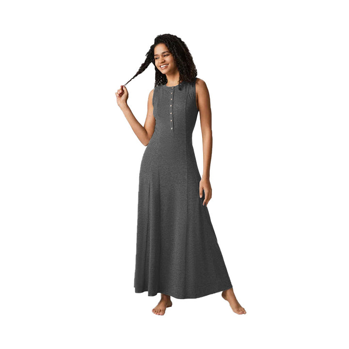 Damen Maxikleid mit Knopfleiste und figurfreundlichem Schnitt Drune