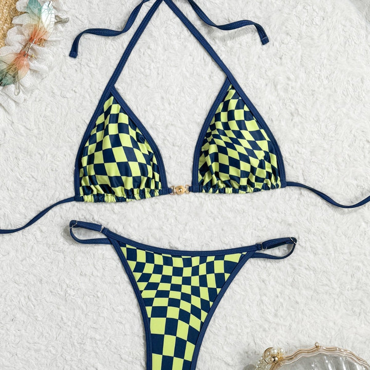 Damen Triangle-Bikini mit aufregendem Karomuster und verstellbarem Bindeband Drune