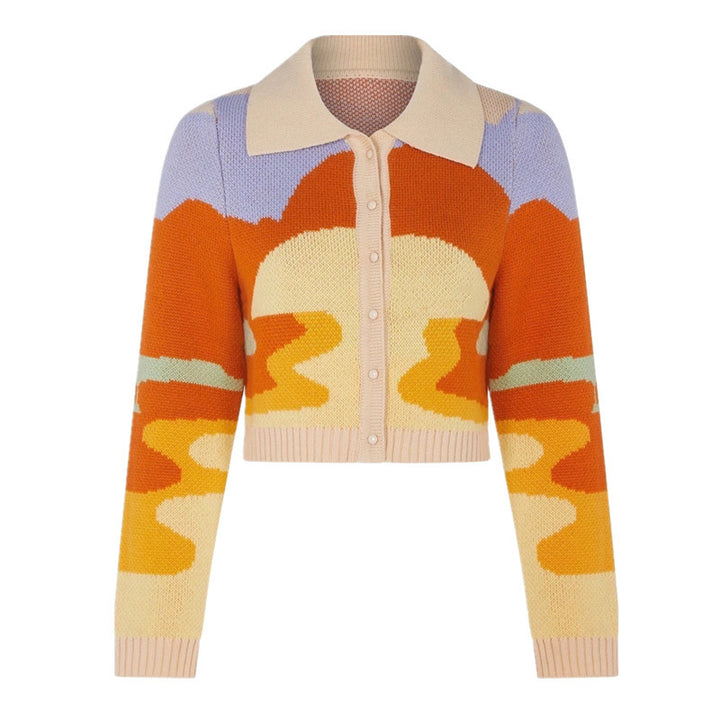 Damen stylischer Strick-Cardigan mit modernen Farbverläufen und Knopfleiste Drune