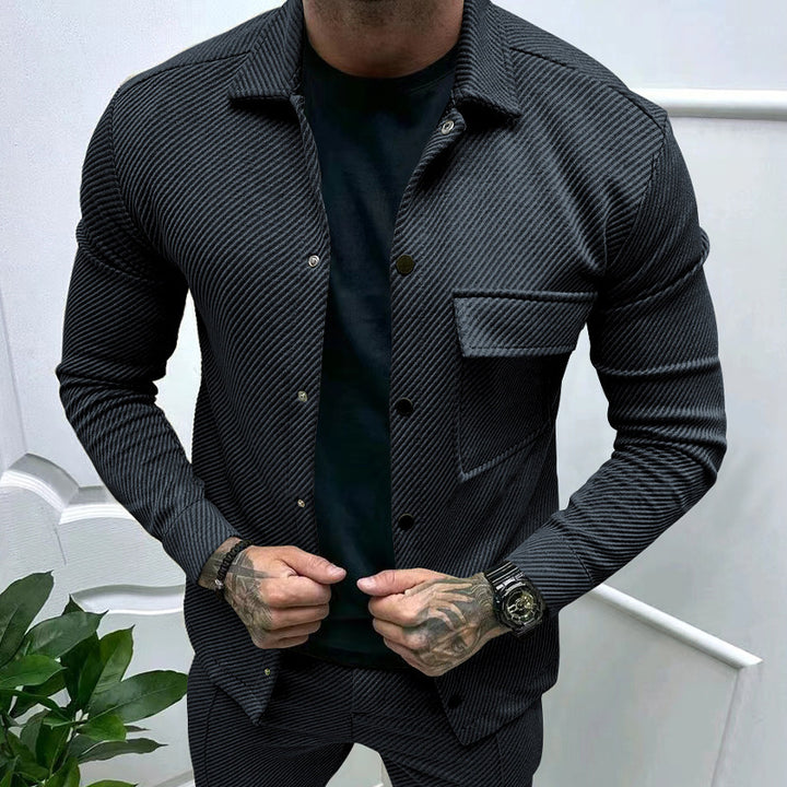 Herren nan urbanes Shirtjacken-Set in strukturierter Cordoptik mit Brustklappe und schmaler Passform Drune