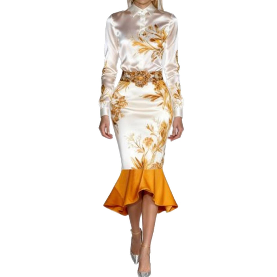 Damen Elegante Midi-Rock mit Blumenmuster und Volantabschluss Drune
