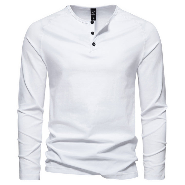 Herren nan langärmeliges Henley-Shirt aus Baumwollmischung mit Knopfleiste und schmaler Schnitt Drune