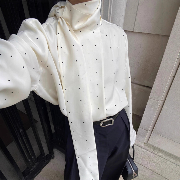 Damen Bluse mit Schleife und Puntmuster Drune