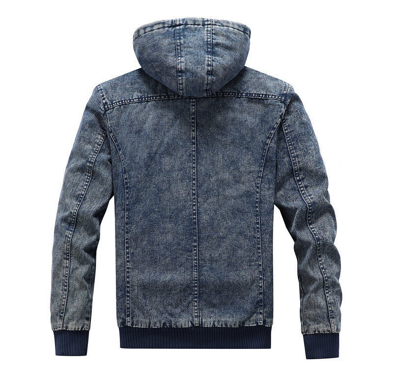 Herren gefütterte Jeansjacke mit Kapuze Drune