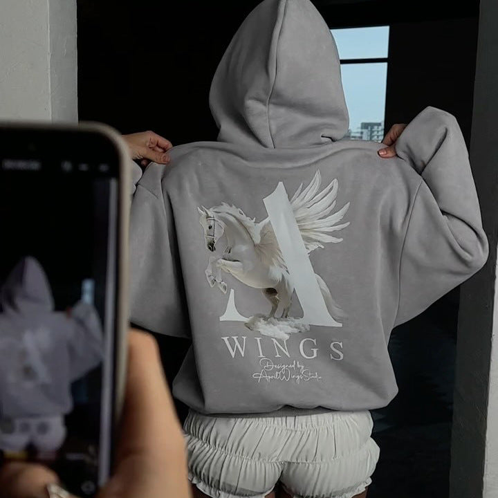 Damen Kapuzenpullover mit kreativem Pegasus-Design Drune