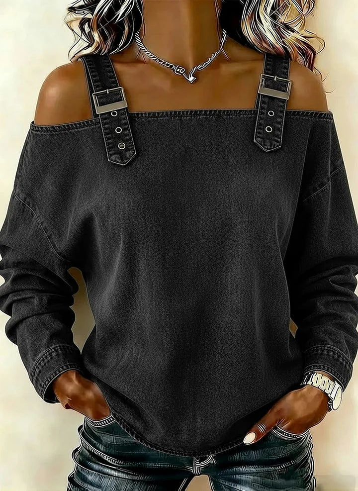 Damen lässiges Sweatshirt mit dekorativen Schulterdetails Drune