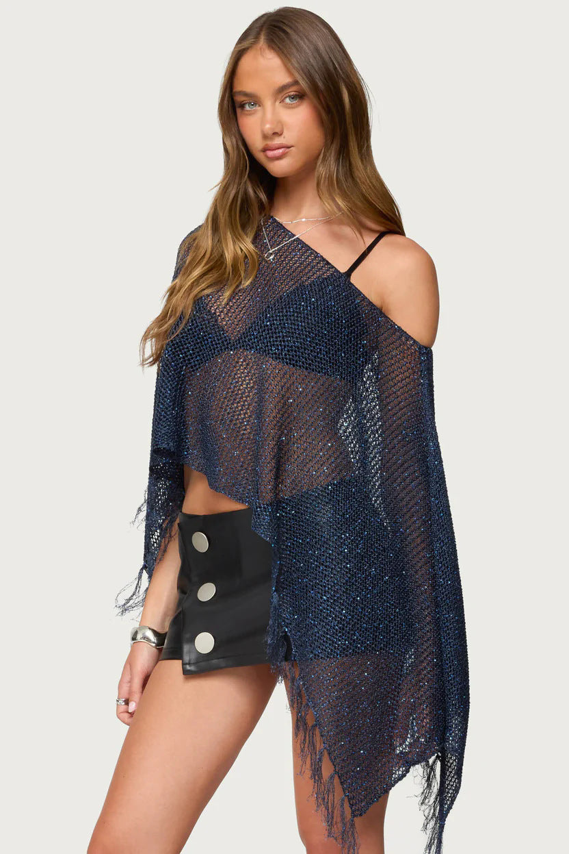 Damen Netzponcho mit funkelnden Akzenten Drune