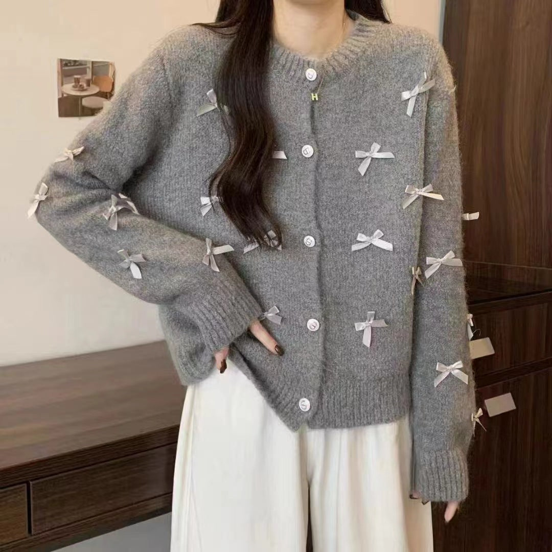 Damen Strickjacke mit dekorativen Schleifenapplikationen Drune