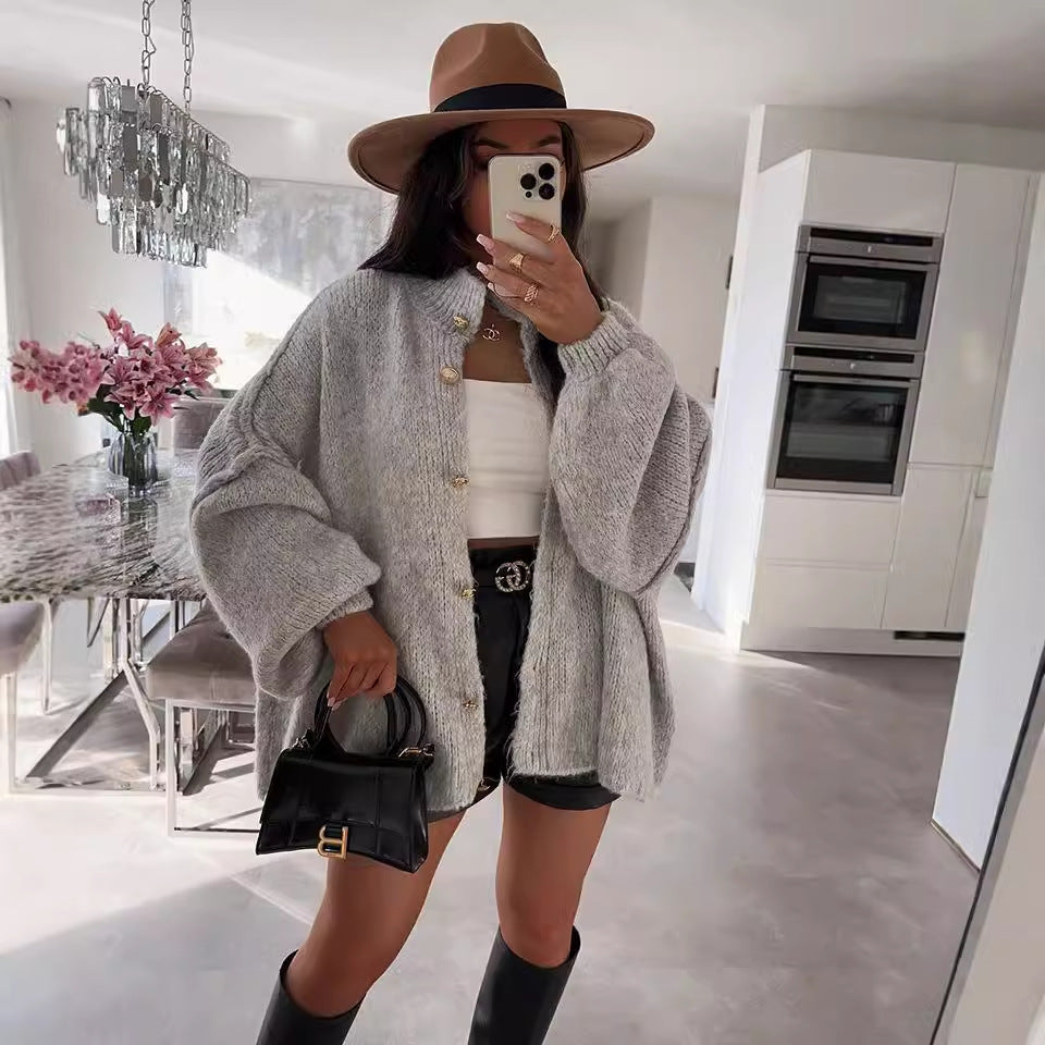 Damen gemütlicher Oversized-Strickpullover mit modernem Schnitt und voluminösen Ärmeln Drune