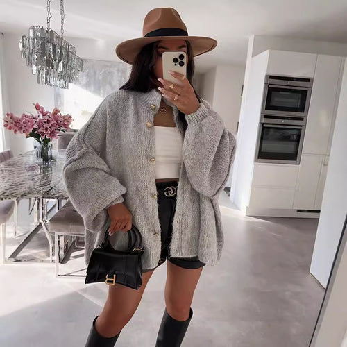 Damen gemütlicher Oversized-Strickpullover mit modernem Schnitt und voluminösen Ärmeln Drune
