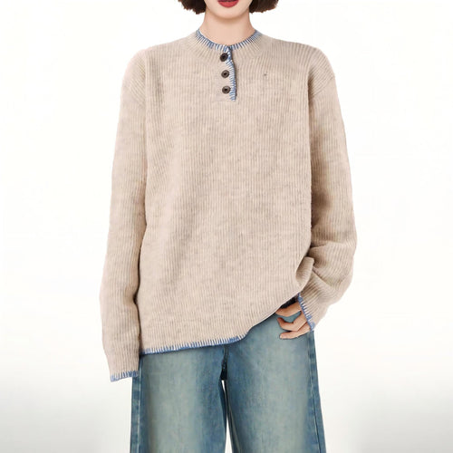 Damen Grobstrickpullover mit dekorativer Knopfleiste und lässigem Schnitt Drune