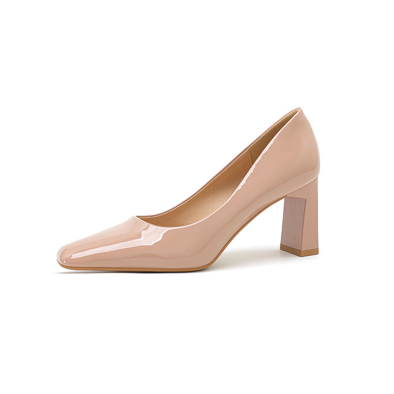 Damen Glänzende Spitz-Zeh Blockabsatz-Pumps Drune