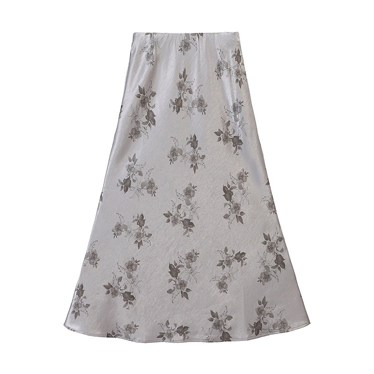 Damen nan taillenhoher A-Linien-Midirock aus jacquardähnischem Satin mit floralem Relief Drune