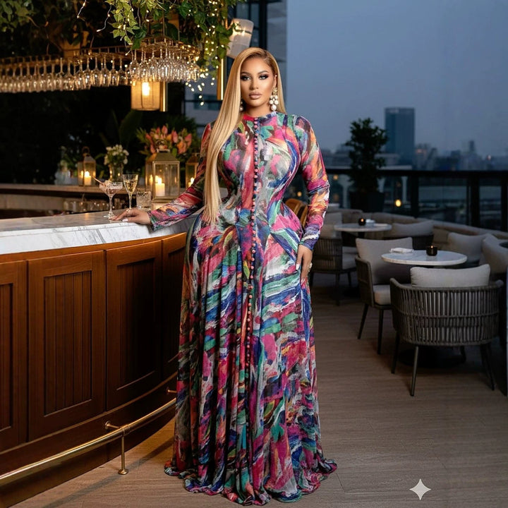 Damen Elegantes Maxikleid mit strukturiertem grafischem Design Drune