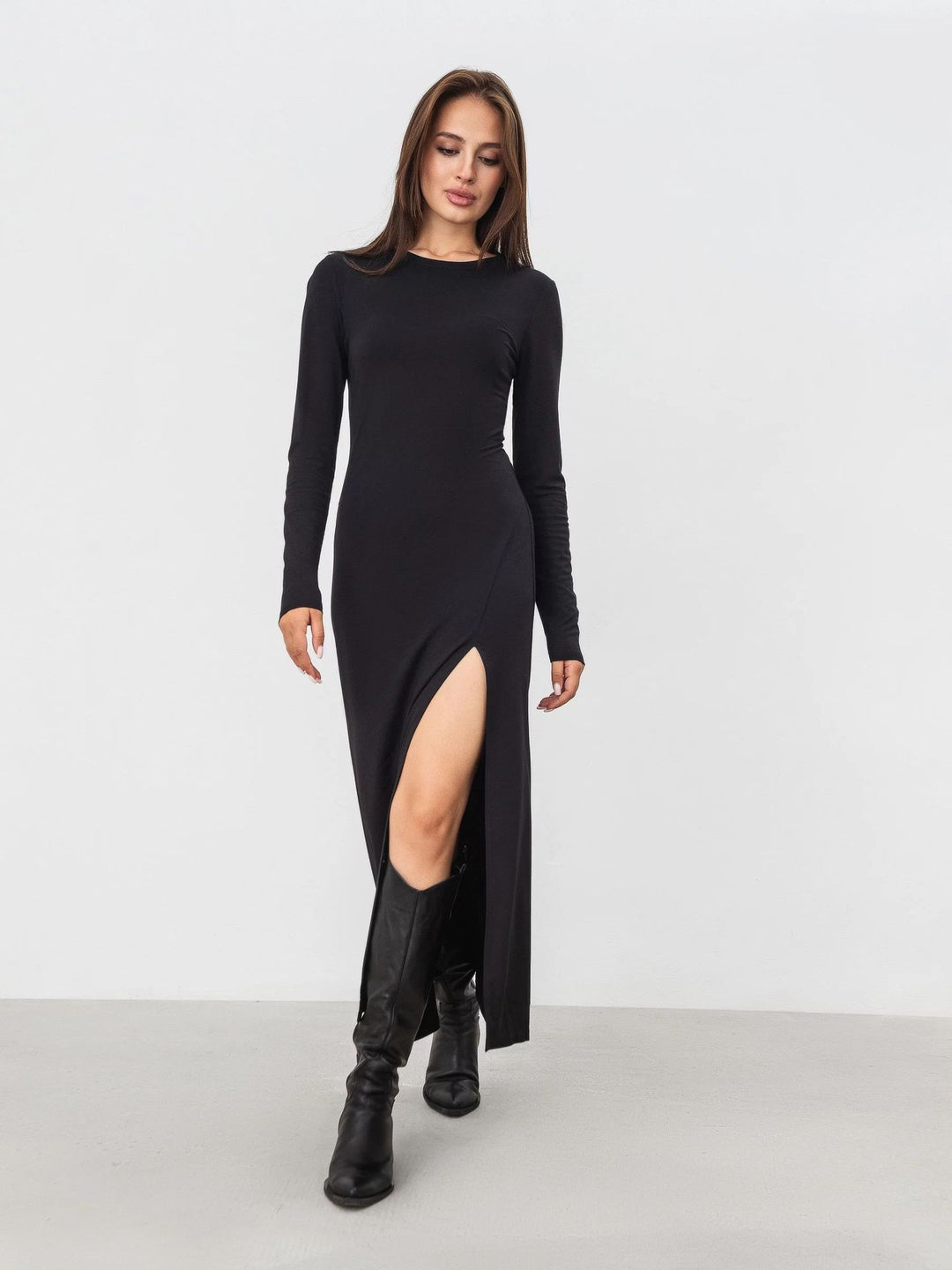 Damen elegantes langes Kleid mit Seitenschlitz Drune