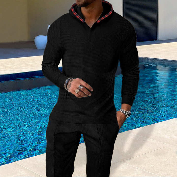 Herren Sportlicher Hoodie mit Karodetails und passtgenauen Jogginghose Drune