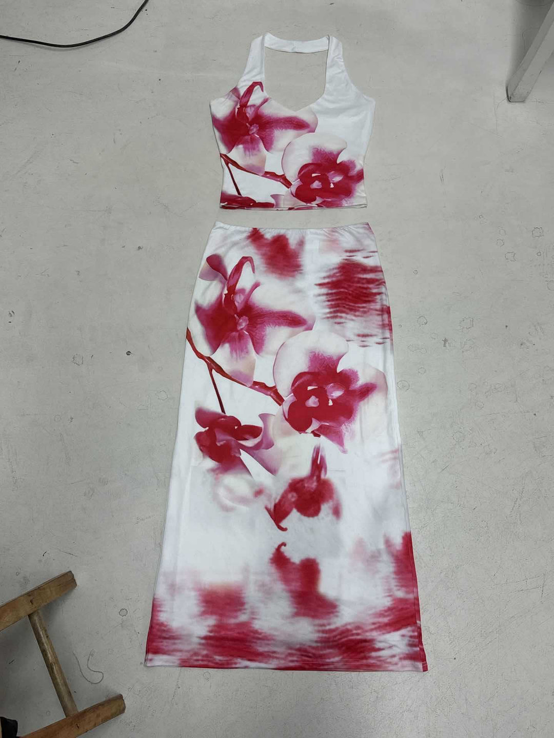 Damen Maxirock mit floralen Mustern und seitlichem Schlitz Drune