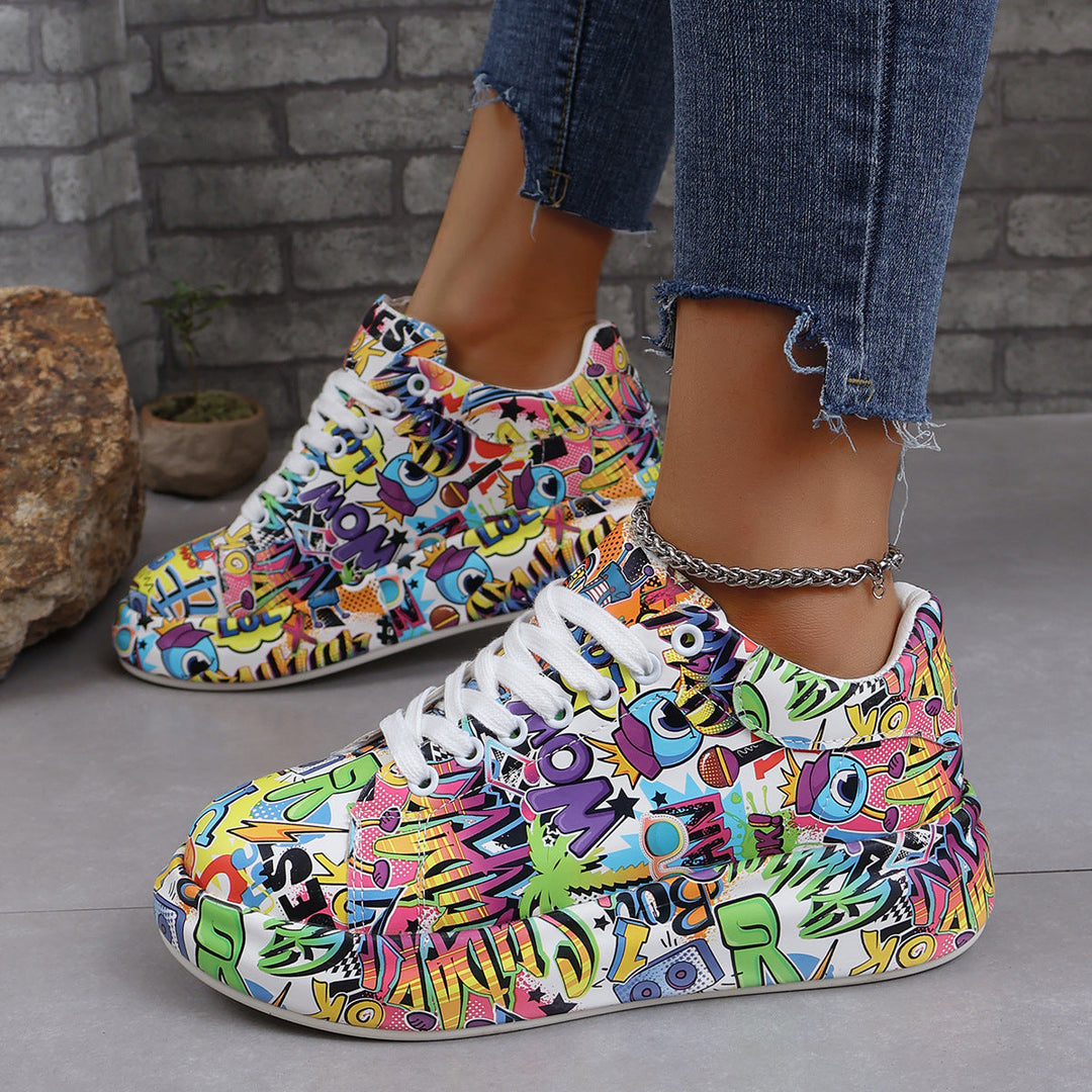 Damen modische High-Top Sneakers mit buntem Grafikdesign Drune