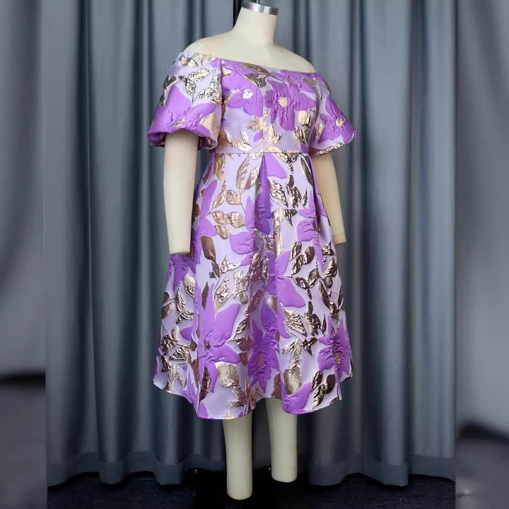 Damen Off-Shoulder Kleid mit floralen Präge-Details Drune