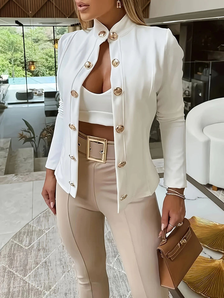Damen elegante Couture-Jacke mit Schmuckknöpfen und tailliertem Schnitt Drune