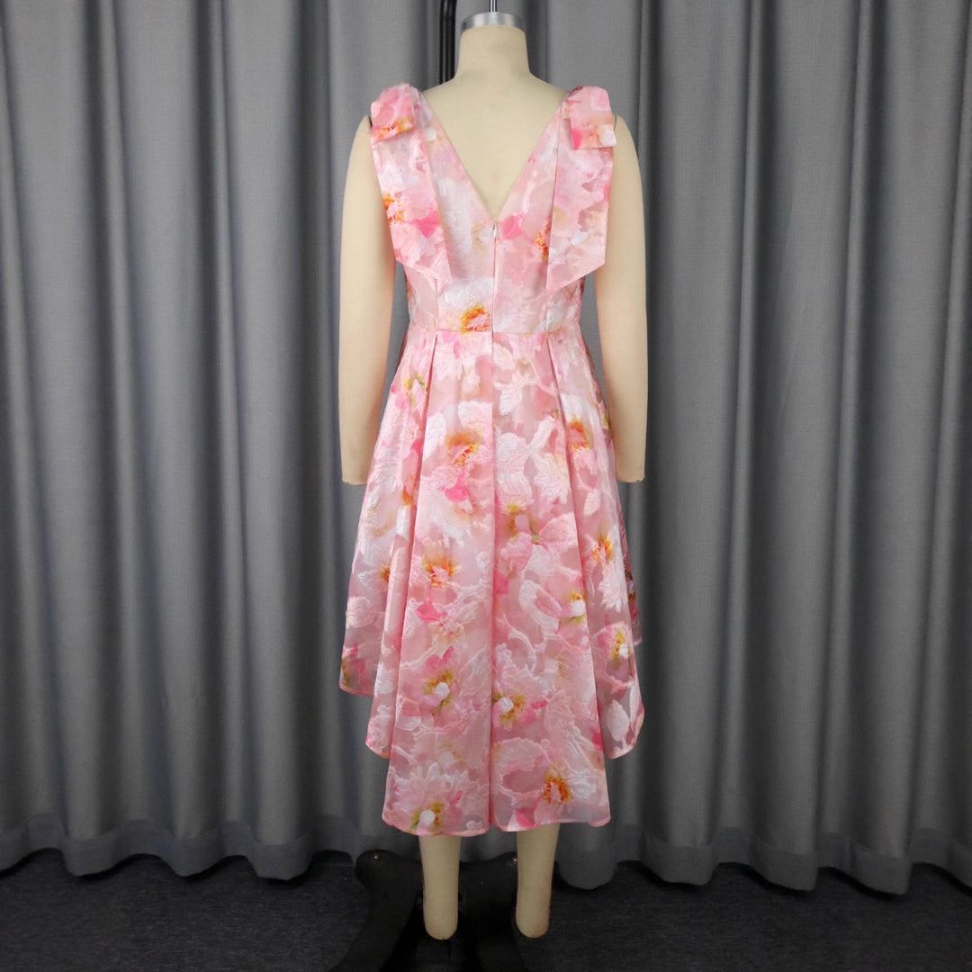 Damen asymmetrisches Cocktailkleid mit Rüschendesign und floralem Muster Drune