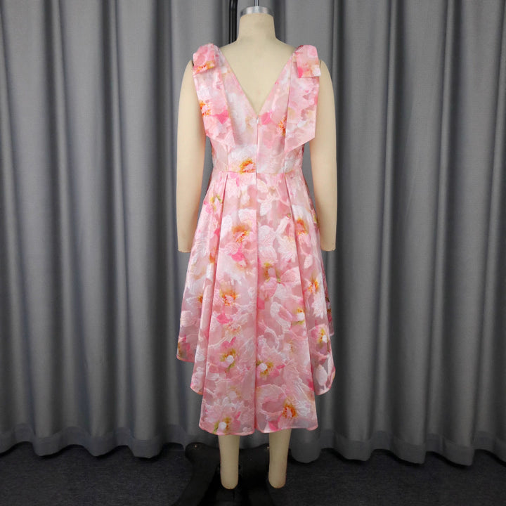 Damen asymmetrisches Cocktailkleid mit Rüschendesign und floralem Muster Drune