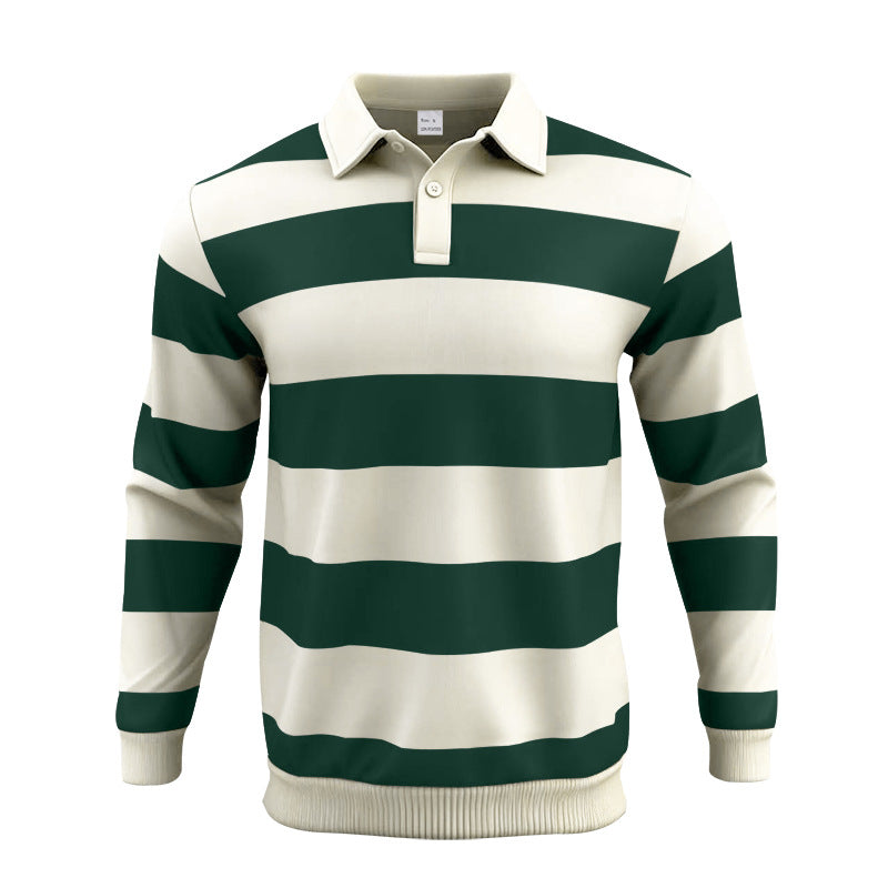 Herren nan gestreiftes Rugby-Polo Langarmshirt mit breiten Querstreifen, klassischem Polokragen und gerippten Abschlüssen Drune