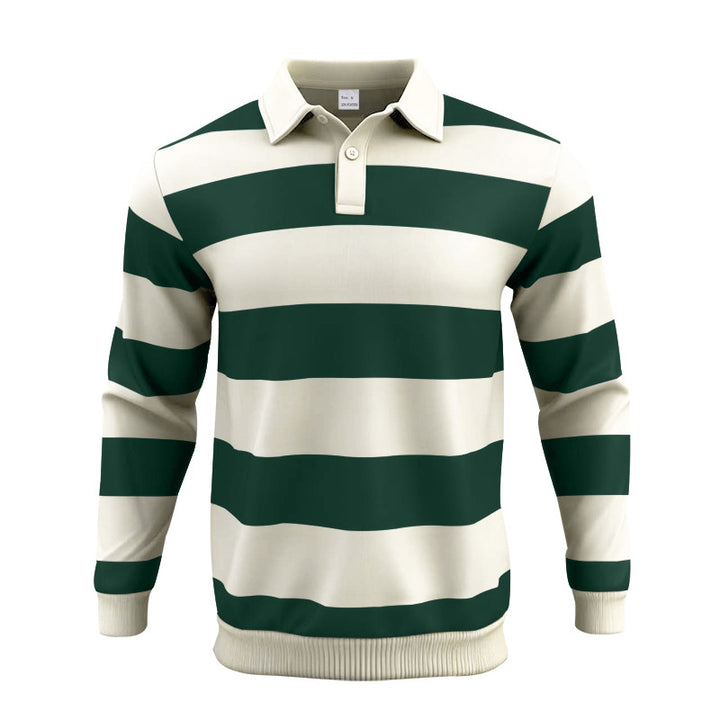 Herren nan gestreiftes Rugby-Polo Langarmshirt mit breiten Querstreifen, klassischem Polokragen und gerippten Abschlüssen Drune
