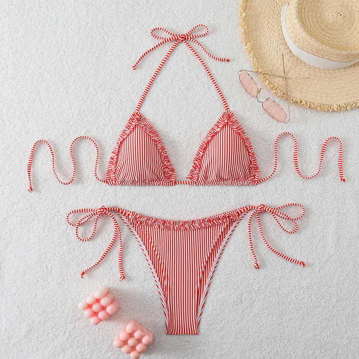 Damen Triangel-Bikini mit verspieltem Rüschendesign und verstellbaren Bändern Drune