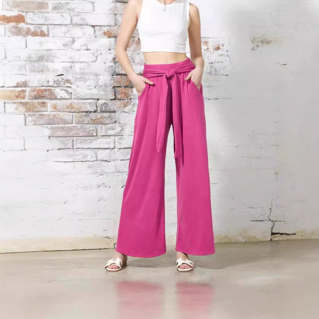 Damen Bequeme und stylische Weite Hose mit Taillengürtel Drune