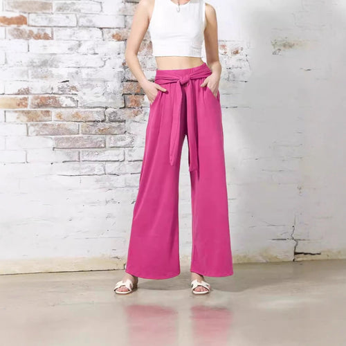 Damen Bequeme und stylische Weite Hose mit Taillengürtel Drune