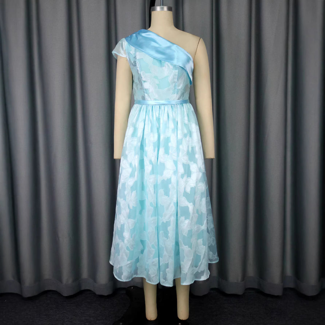 Damen Chiffon Abendkleid mit asymmetrischem Ausschnitt Drune