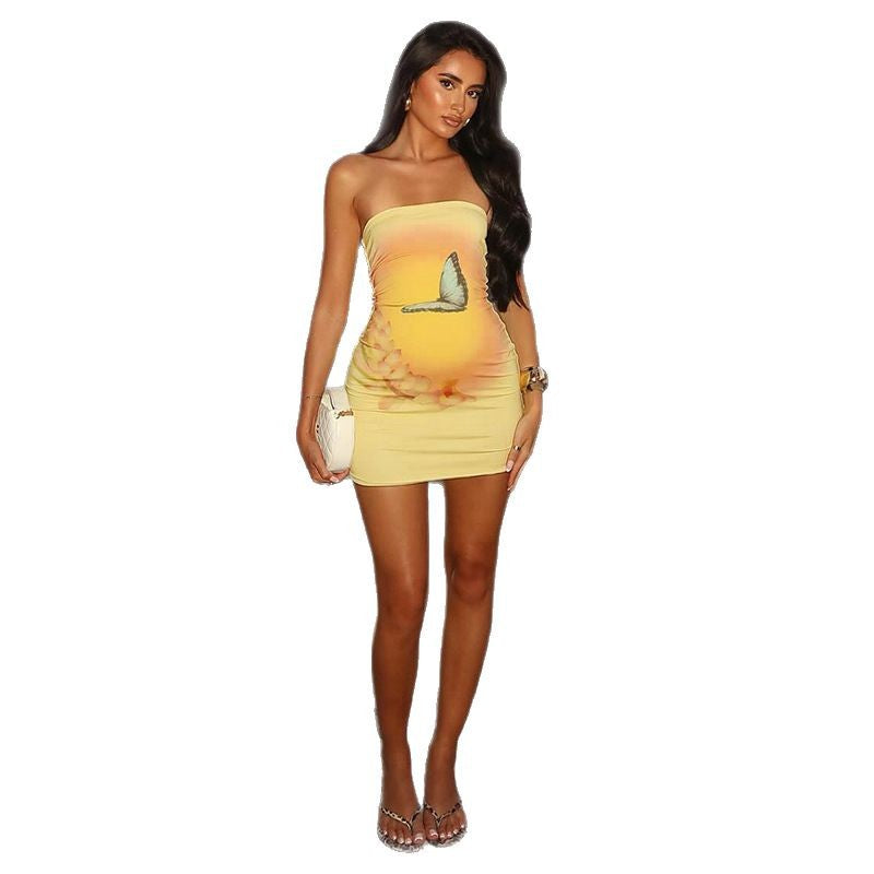 Damen Bandeau-Kleid mit floralem Design und lebendigem Farbverlauf Drune