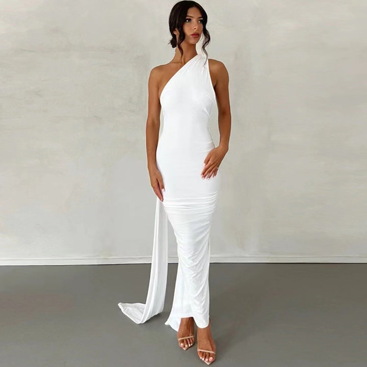 Damen Abendkleid im asymmetrischen Schnitt mit elegantem Schlitz und fließendem Stoff Drune