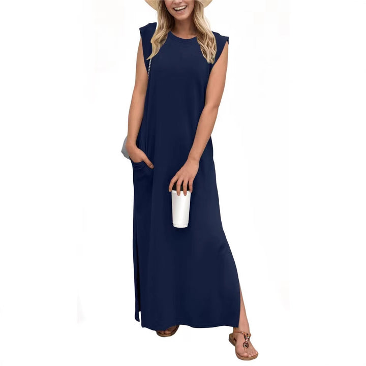 Damen elegantes Maxikleid mit schlichter Silhouette und lässigen Ärmeln Drune