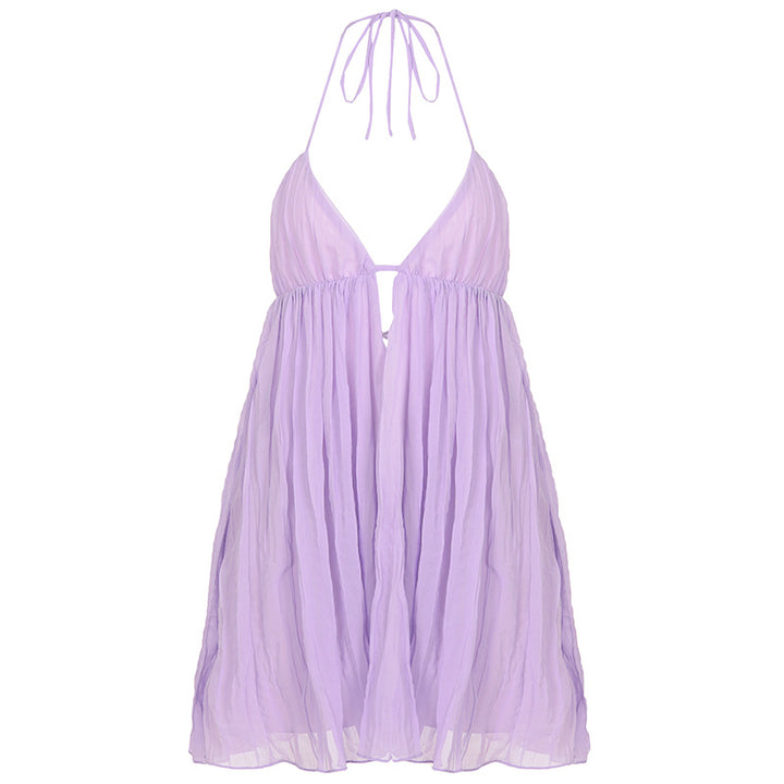Damen Plissiertes Maxikleid mit elegantem V-Ausschnitt und Spaghettiträgern Drune