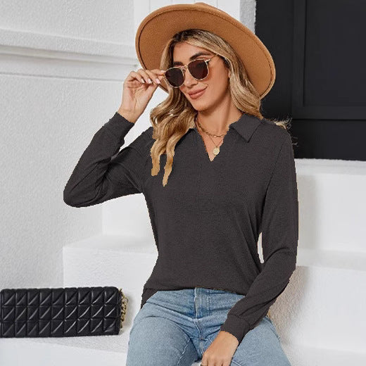 Damen Langarm-Bluse mit Polokragen und eleganter Passform Drune