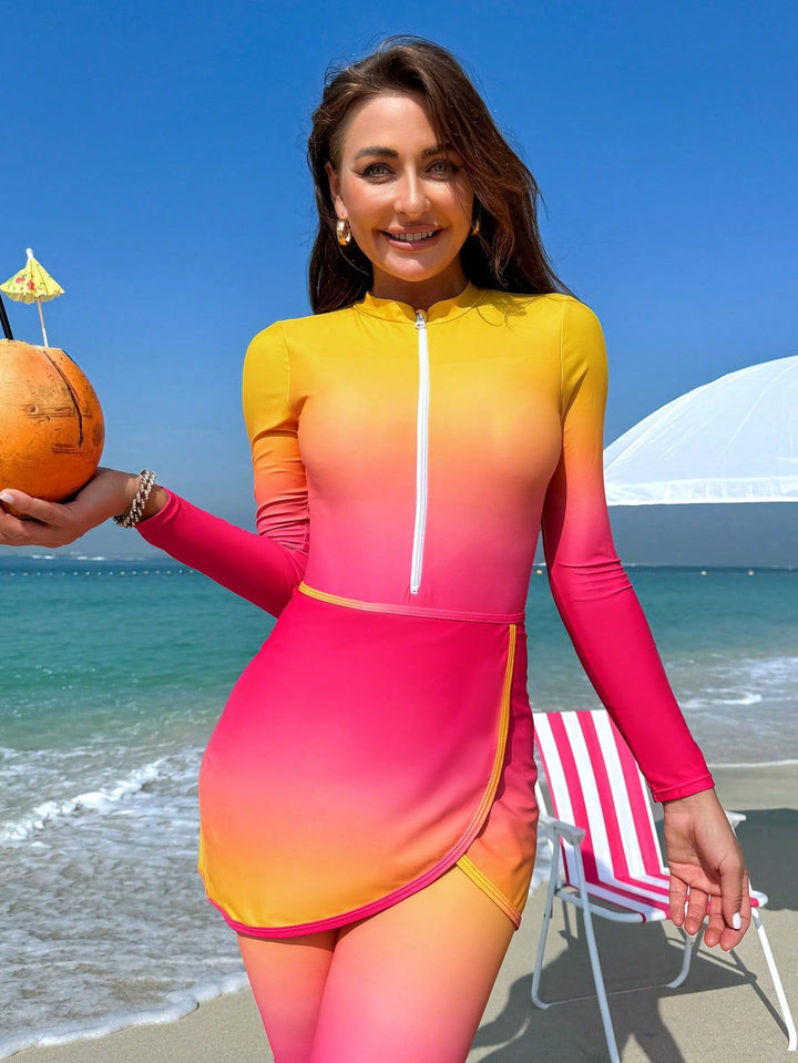 Damen sportlicher Rashguard mit Reißverschluss und elegantem Wickeldetail Drune